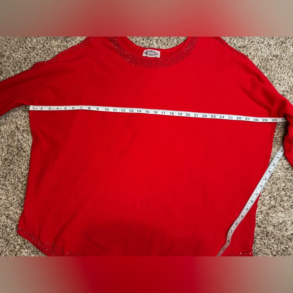 Oliver Holiday Red Sweater Black Sparkle Beads Size 2X Soft And‎ Cozy